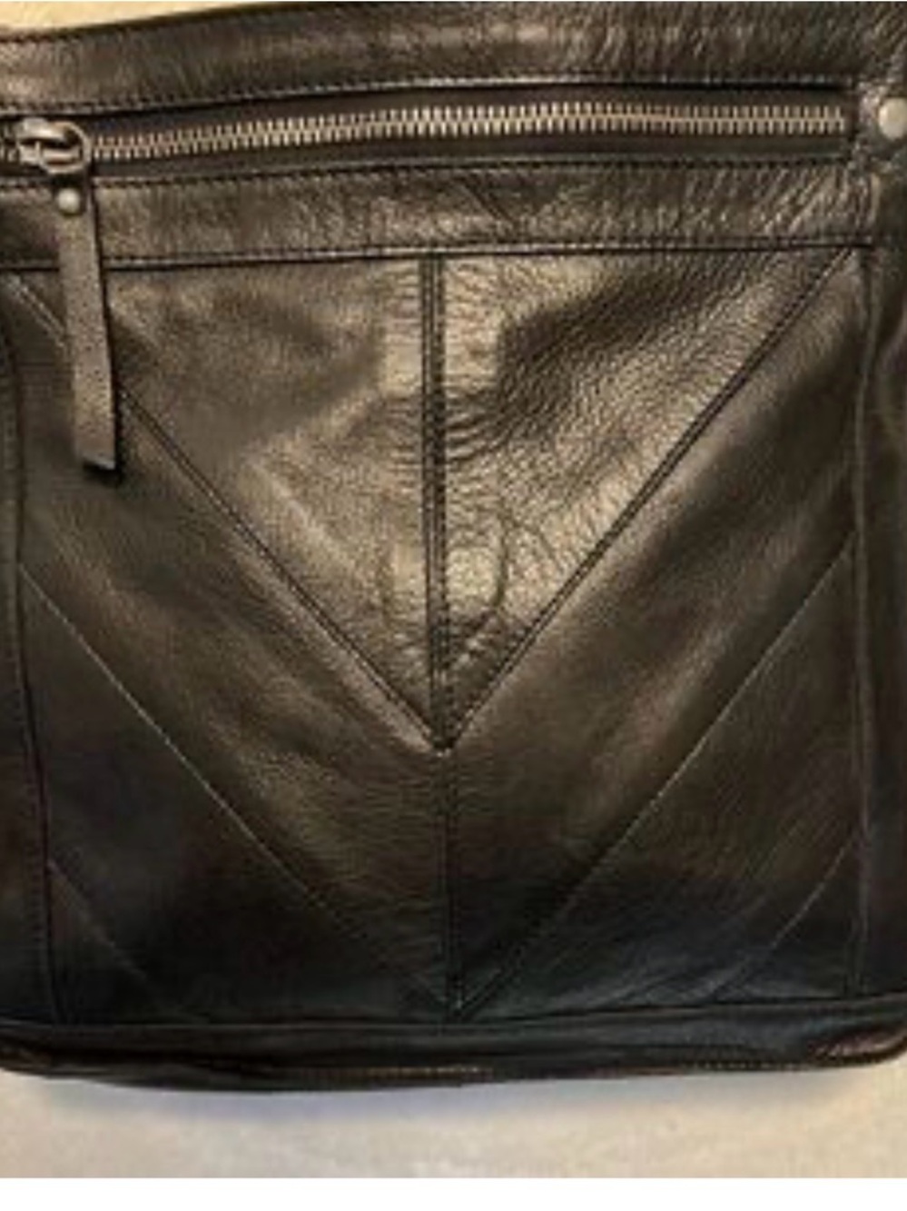 Lucky Brand Black Leather Messenger Bag with Zipper Pocket